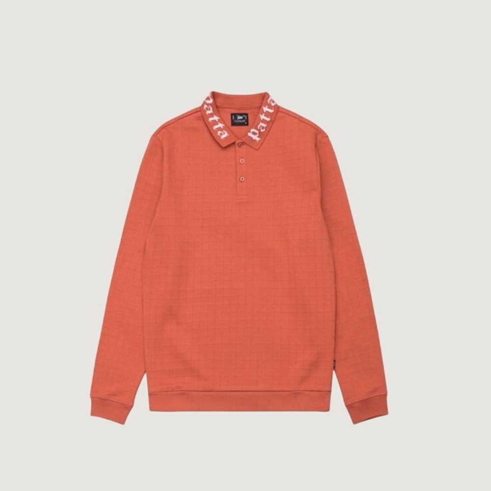 Patta Gothic Logo Long‎ Sleeve Polo Shirt Waffle Grid Orange Large